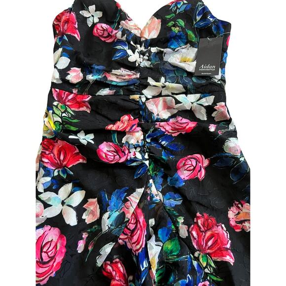 Aidan Mattox Womens Dress Black 6 Floral Cocktail Ruched Ruffle High Low - Picture 4 of 10